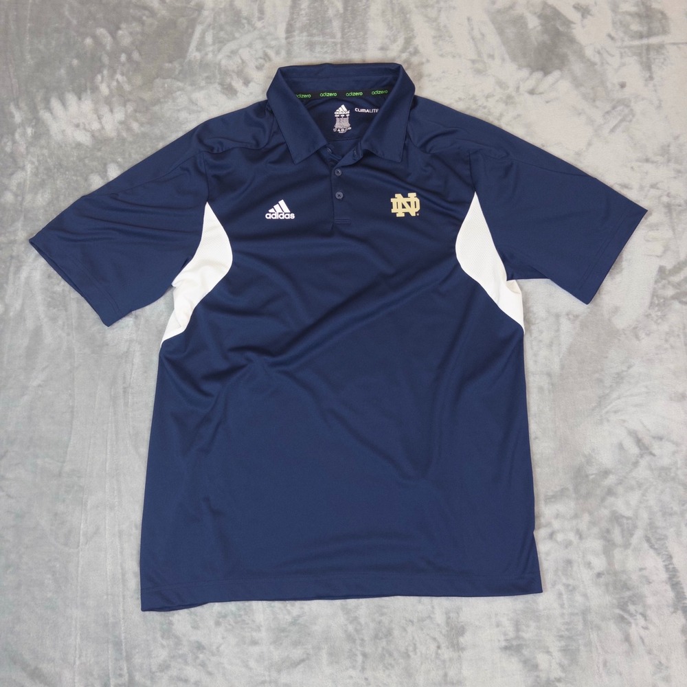 Adidas Polo Shirt Mens Large Navy Notre Dame Fighting Irish Climalite Adizero